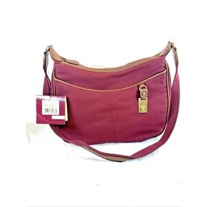 Vintage Etienne Aigner Canvas Crossbody Hobo Bag Burgundy Merlot NWT New